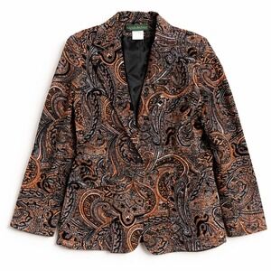 Harve Benard Paisley Blazer Womens 8 Orange Black Cotton Spandex Single Button